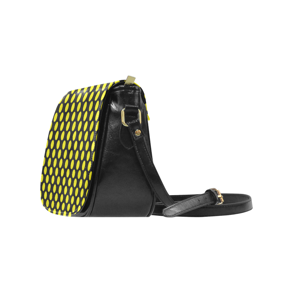 Yellow Polka Dots on Black Classic Saddle Bag/Large (Model 1648)