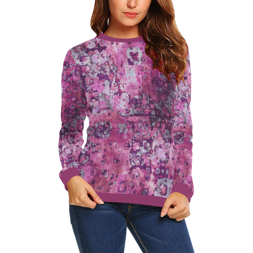 Messy Pink Foral All Over Print Crewneck Sweatshirt for Women (Model H18)