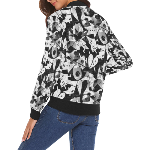 Black and White Pop Art by Nico Bielow All Over Print Bomber Jacket for Women (Model H19)