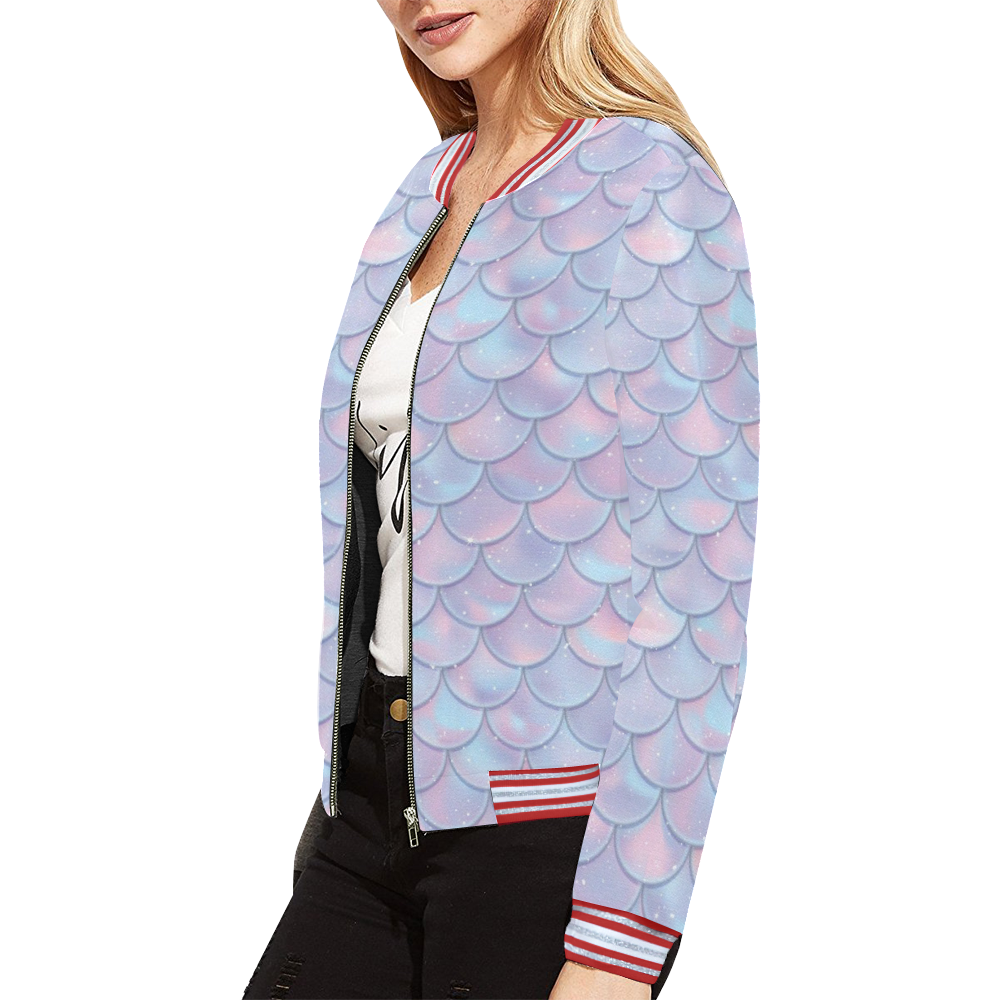 Mermaid Scales All Over Print Bomber Jacket for Women (Model H21)