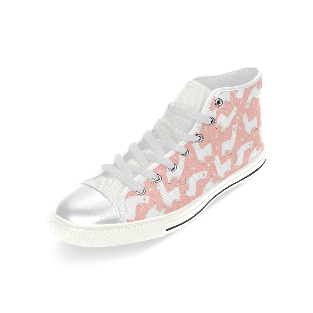 Pink Llama Pattern High Top Canvas Shoes for Kid (Model 017)