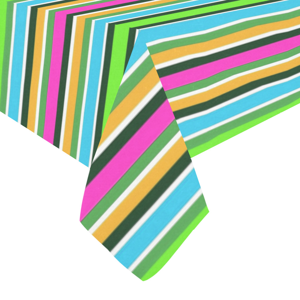 Vivid Colored Stripes 3 Cotton Linen Tablecloth 60" x 90"