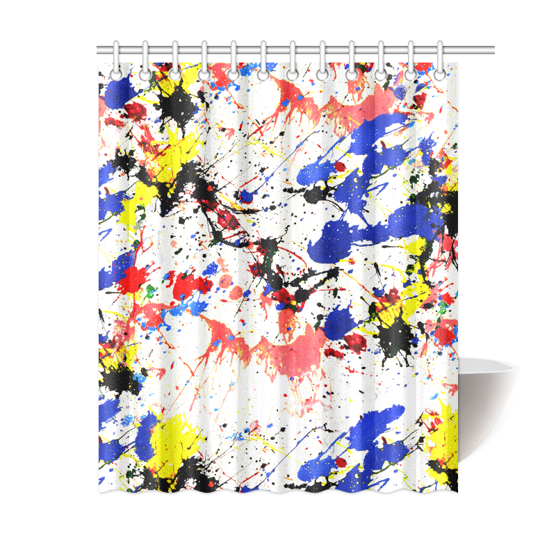 Blue and Red Paint Splatter Shower Curtain 60"x72"
