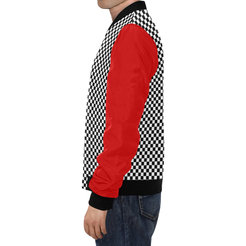 Checkerboard Black, White And Red All Over Print Bomber Jacket for Men/Large Size (Model H19)