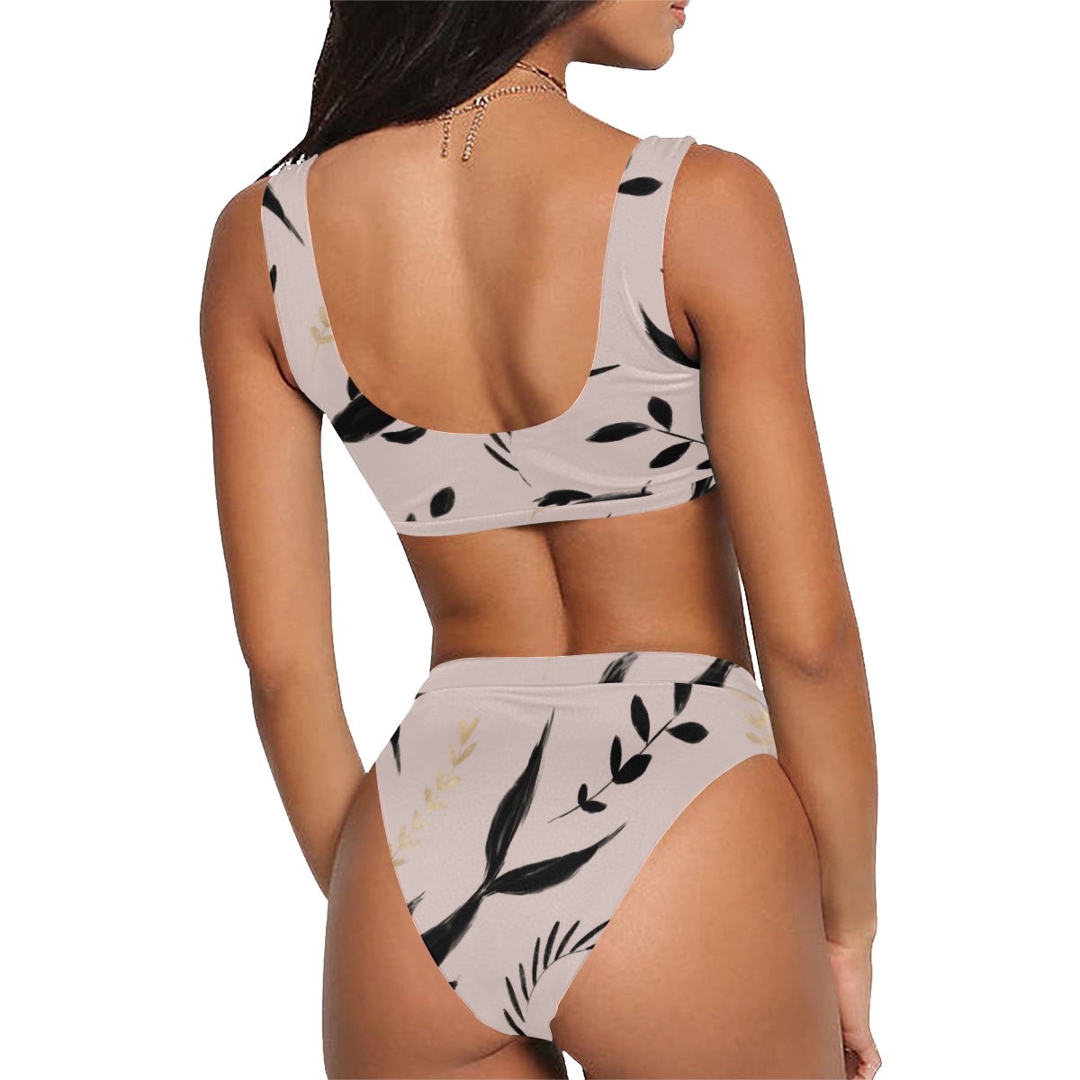 Koi Pond Sport Top & High-Waisted Bikini Swimsuit (Model S07)