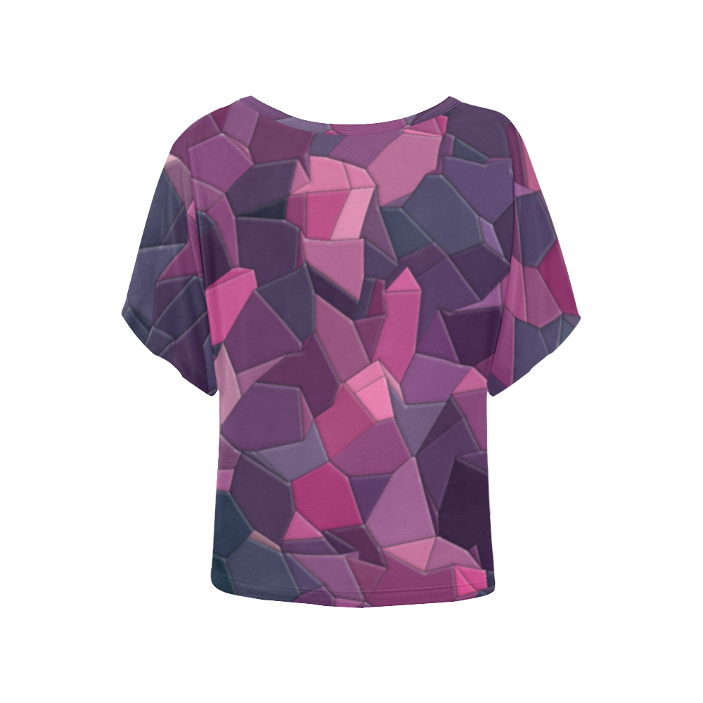 purple pink magenta mosaic #purple Women's Batwing-Sleeved Blouse T shirt (Model T44)