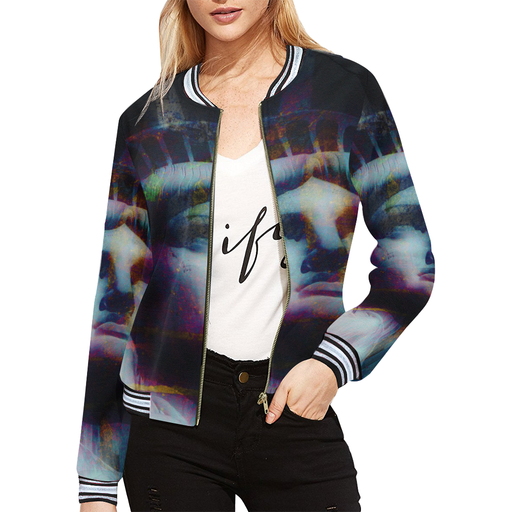 STATUE OF LIBERTY 5 LARGE All Over Print Bomber Jacket for Women (Model H21)