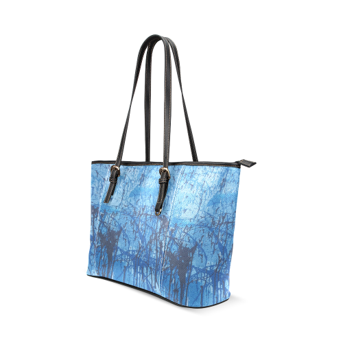 Blue splatters Leather Tote Bag/Large (Model 1640)