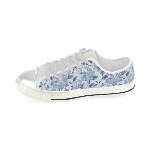 Blue and White Floral Pattern Low Top Canvas Shoes for Kid (Model 018)