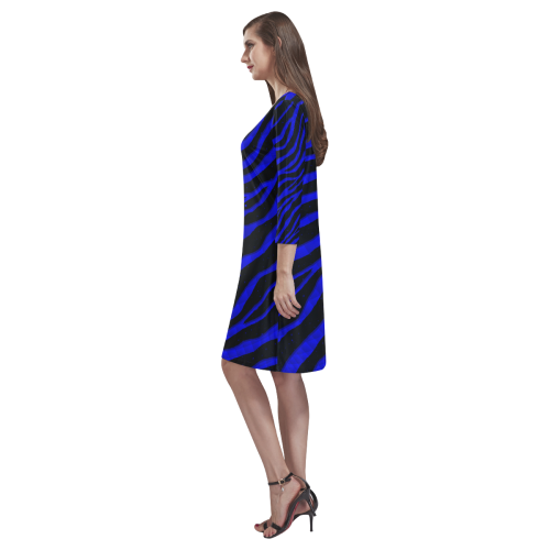 Ripped SpaceTime Stripes - Blue Rhea Loose Round Neck Dress(Model D22)
