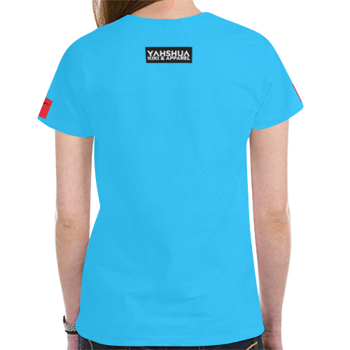 Baby Blue/ Red New All Over Print T-shirt for Women (Model T45)