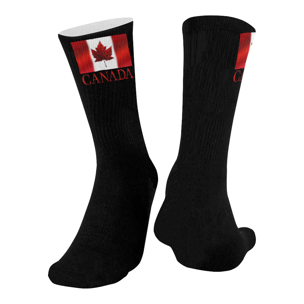 Canada Flag Socks Mid-Calf Socks (Black Sole)