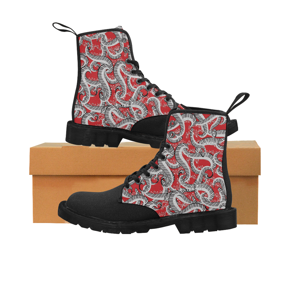 Red Music Print Boots Curvy Piano Martin Boots for Women (Black) (Model 1203H)