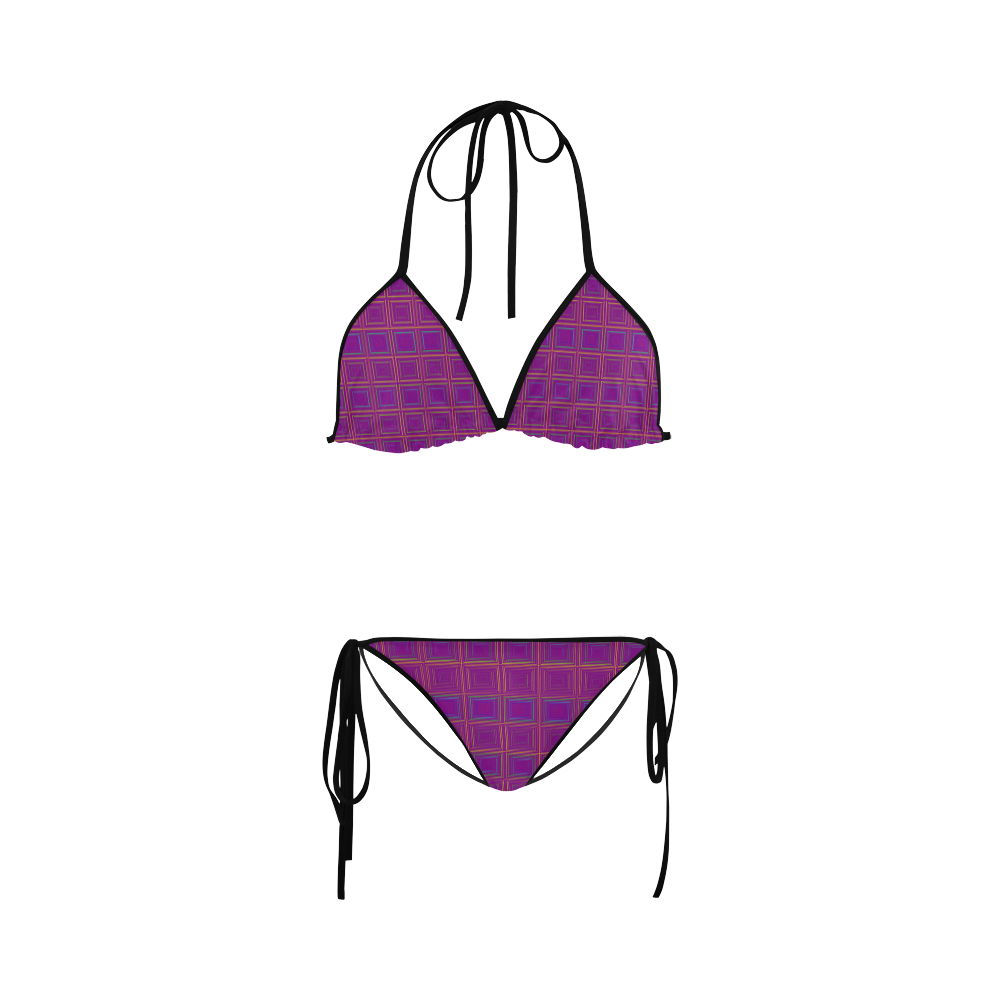 Purple gold multicolored multiple squares Custom Bikini Swimsuit