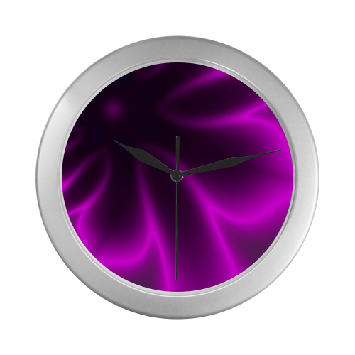 Purple Blossom Silver Color Wall Clock