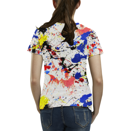Blue and Red Paint Splatter All Over Print T-Shirt for Women (USA Size) (Model T40)
