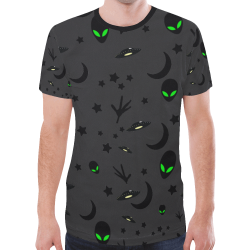 Alien Flying Saucers Stars Pattern on Charcoal New All Over Print T-shirt for Men/Large Size (Model T45)