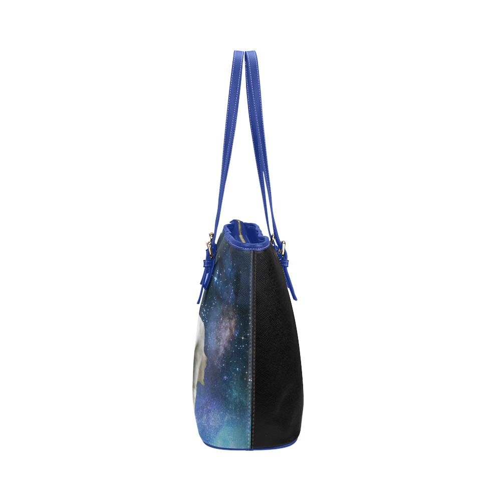 Unicorn and Space Leather Tote Bag/Large (Model 1651)