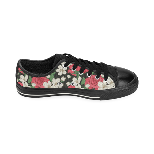 Pink, White and Black Floral Men's Classic Canvas Shoes (Model 018)