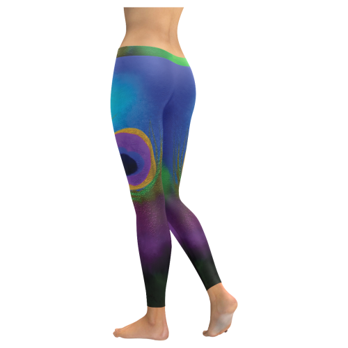 peacock abstract Women's Low Rise Leggings (Invisible Stitch) (Model L05)