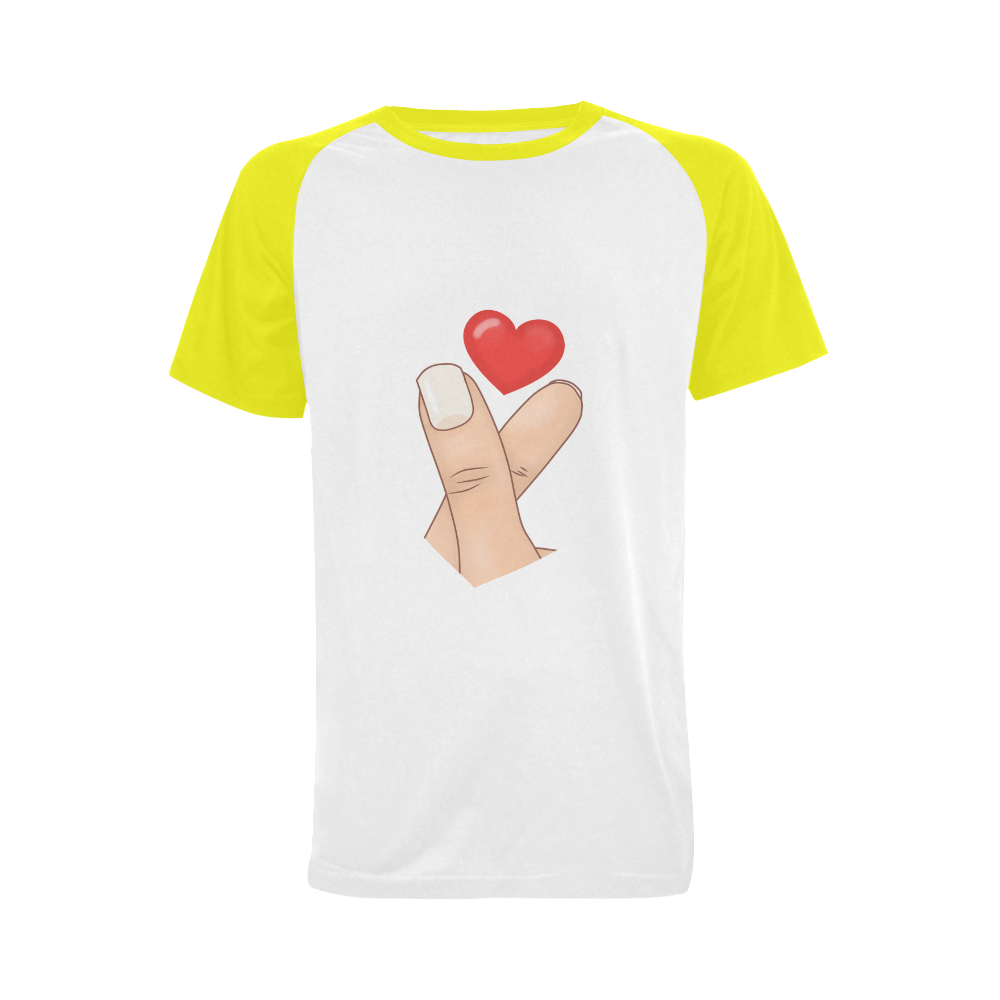Finger Heart / Yellow Men's Raglan T-shirt Big Size (USA Size) (Model T11)