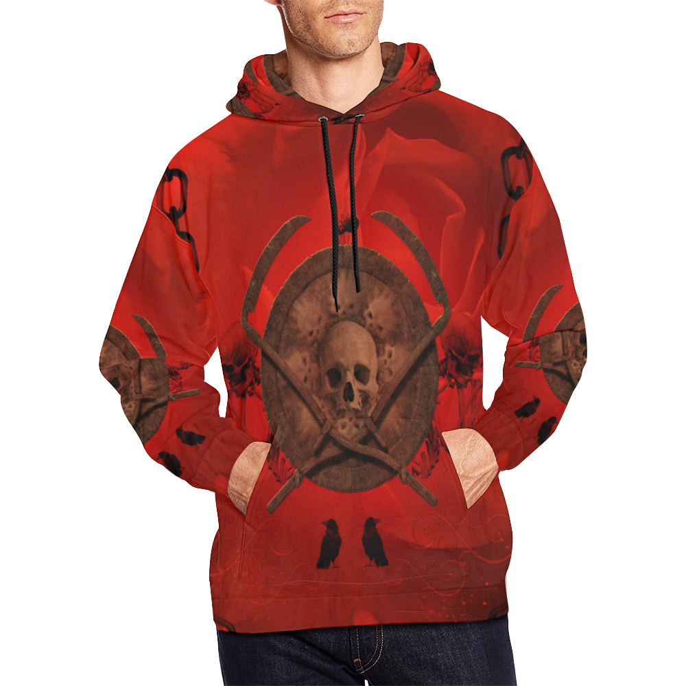 Skulls on red vintage background All Over Print Hoodie for Men/Large Size (USA Size) (Model H13)