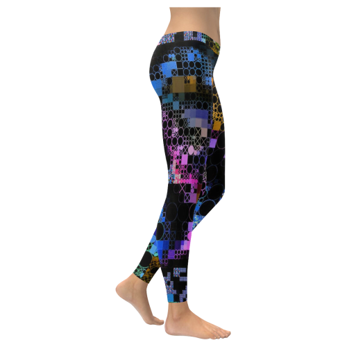 funny mix of shapes 1B by JamColors Women's Low Rise Leggings (Invisible Stitch) (Model L05)