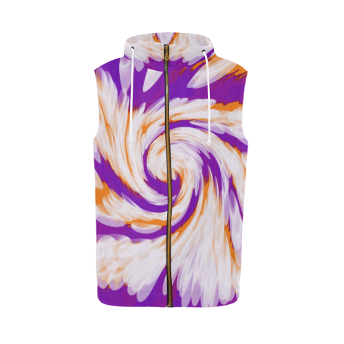 Purple Orange Tie Dye Swirl Abstract All Over Print Sleeveless Zip Up Hoodie for Men (Model H16)