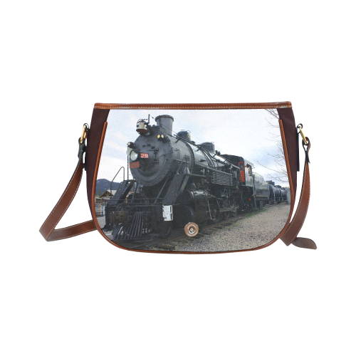 Railroad Vintage Steam Engine on Train Tracks Saddle Bag/Small (Model 1649) Full Customization