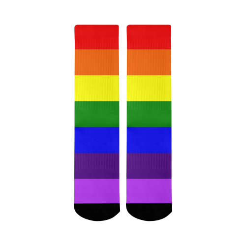 Rainbow Flag (Gay Pride - LGBTQIA+) Mid-Calf Socks (Black Sole)