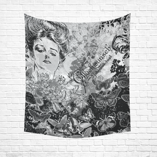 Lady and butterflies Cotton Linen Wall Tapestry 51"x 60"
