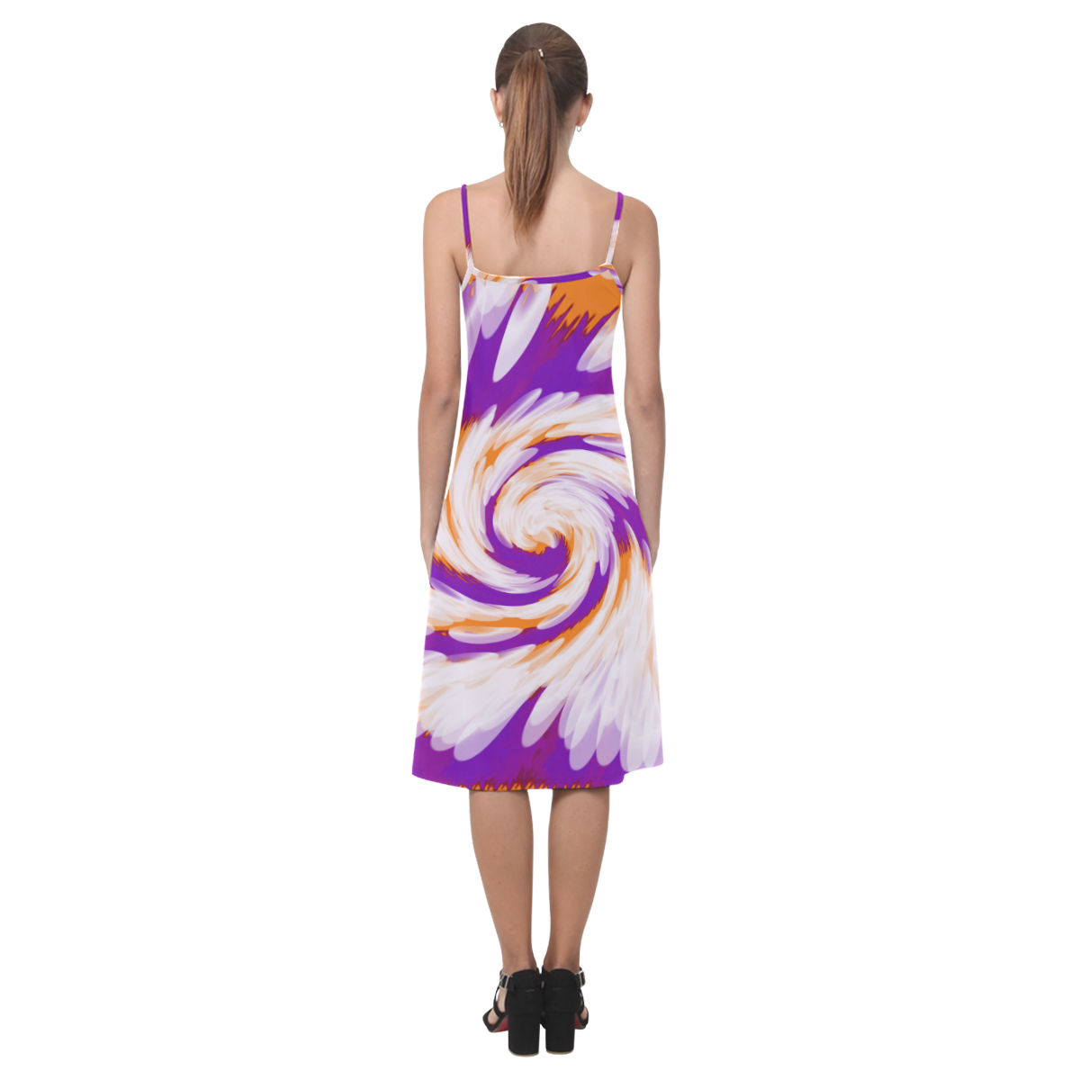 Purple Orange Tie Dye Swirl Abstract Alcestis Slip Dress (Model D05)