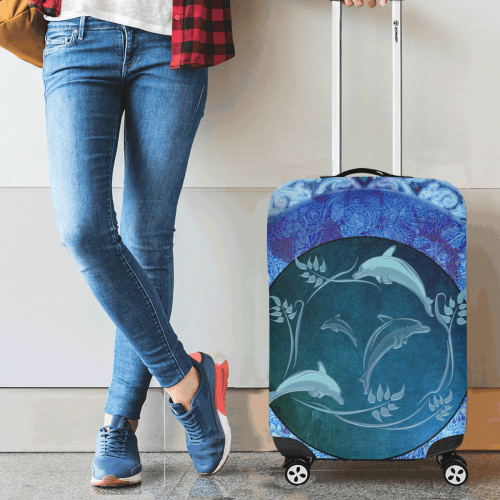 Dolphin with floral elelements Luggage Cover/Small 18"-21"