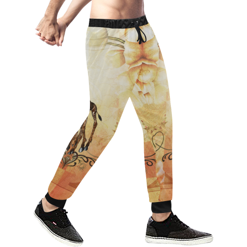 Cute giraffe mum with baby Men's All Over Print Sweatpants (Model L11)