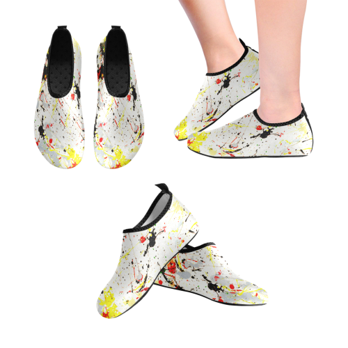 Yellow & Black Paint Splatter Women's Slip-On Water Shoes (Model 056)