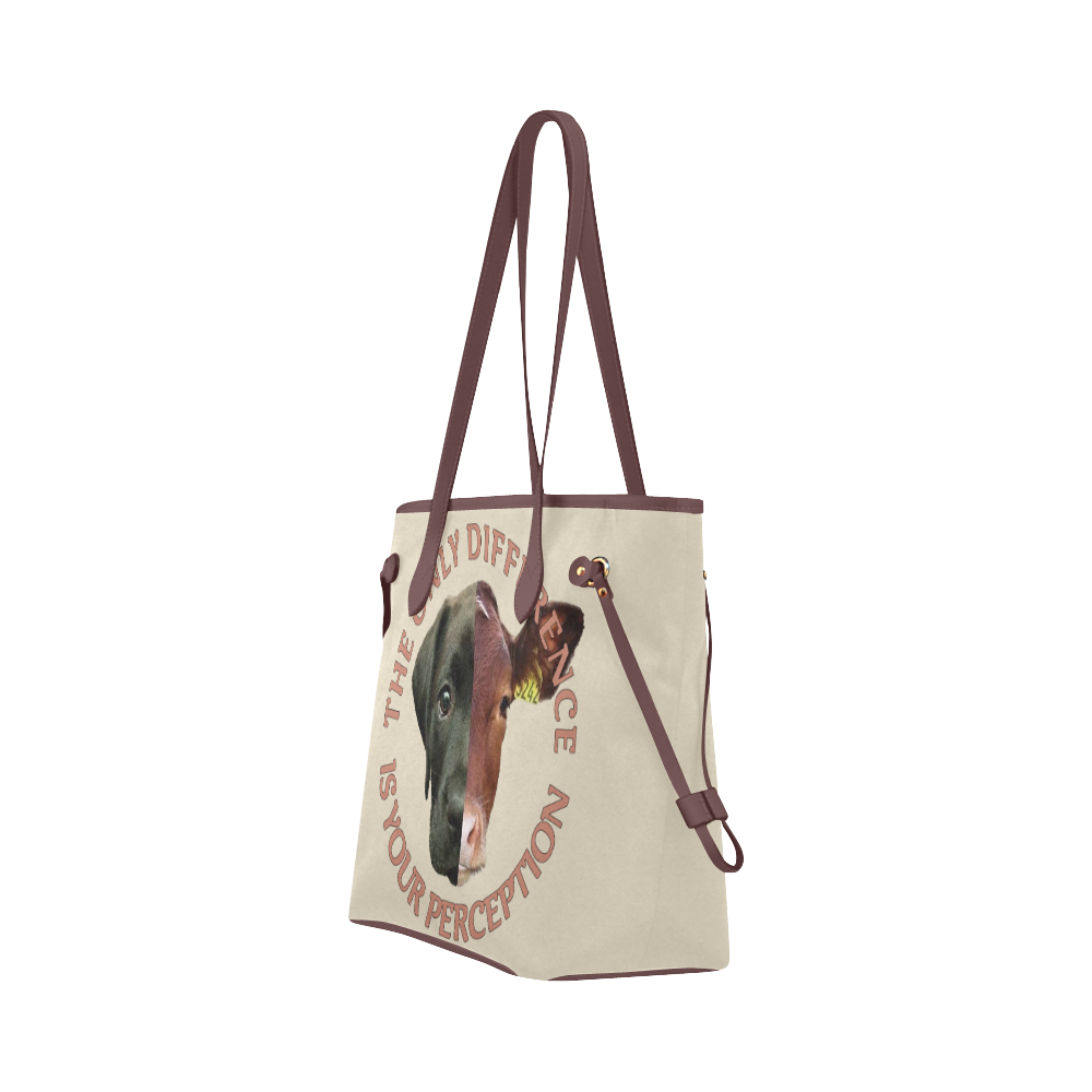 Vegan Cow and Dog Design with Slogan Clover Canvas Tote Bag (Model 1661)