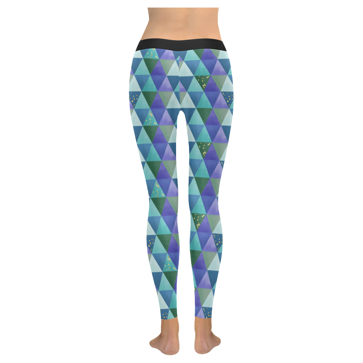 Triangle Pattern - Blue Violet Teal Green Women's Low Rise Leggings (Invisible Stitch) (Model L05)