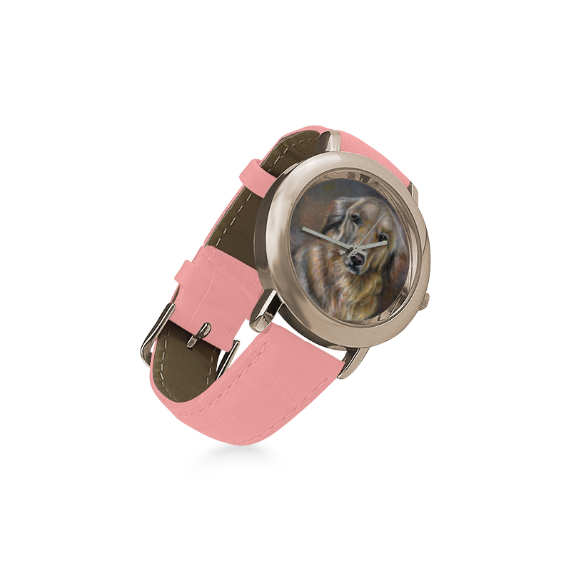 Golden Retriever Women's Rose Gold Leather Strap Watch(Model 201)
