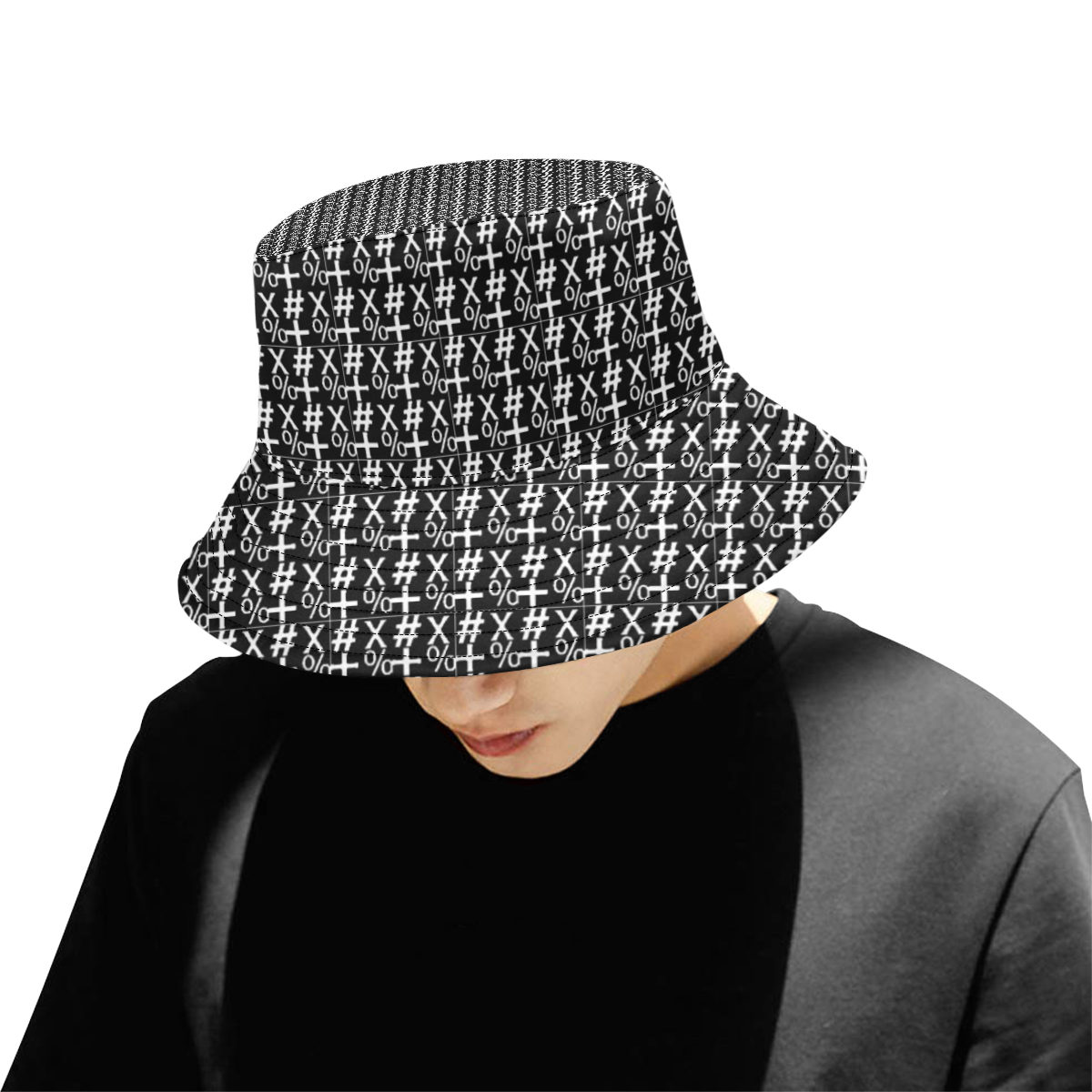NUMBERS Collection Symbols White/Black All Over Print Bucket Hat for Men
