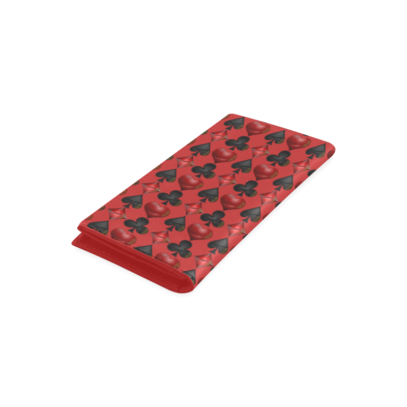 Las Vegas Black and Red Casino Poker Card Shapes on Red Women's Leather Wallet (Model 1611)
