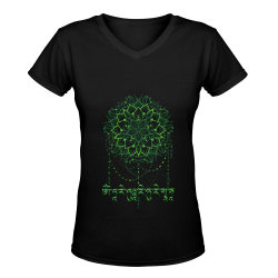 Mandala with Green Tara Mantra Women's Deep V-neck T-shirt (Model T19)