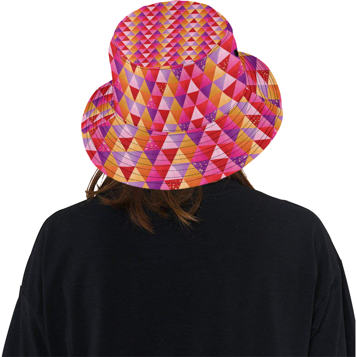 Triangle Pattern - Red Purple Pink Orange Yellow All Over Print Bucket Hat