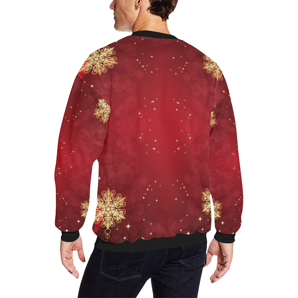 Golden Christmas Ornaments on Red Men's Oversized Fleece Crew Sweatshirt/Large Size(Model H18)