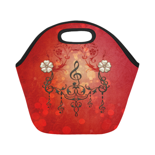 Music clef with floral design Neoprene Lunch Bag/Small (Model 1669)