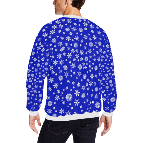 Christmas White Snowflakes on Blue All Over Print Crewneck Sweatshirt for Men/Large (Model H18)