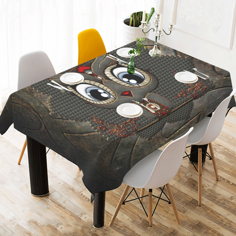 Funny steampunk owl Cotton Linen Tablecloth 52"x 70"