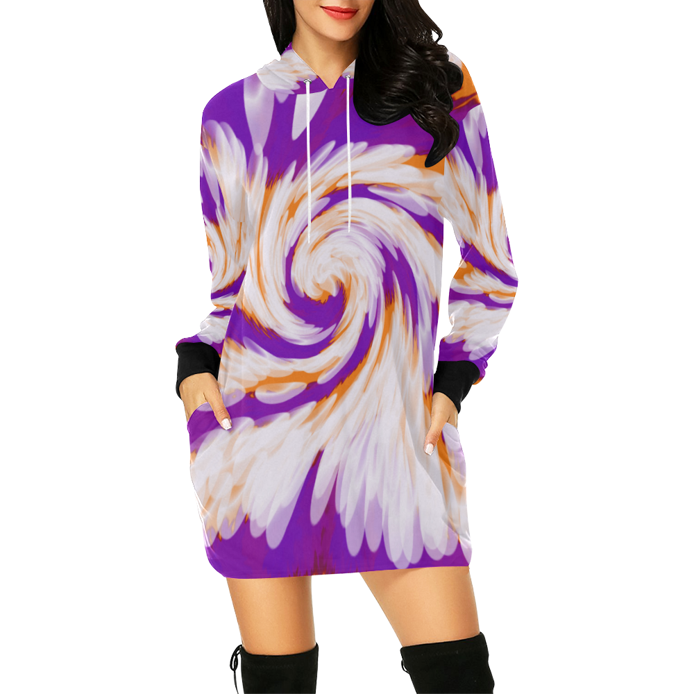 Purple Orange Tie Dye Swirl Abstract All Over Print Hoodie Mini Dress (Model H27)