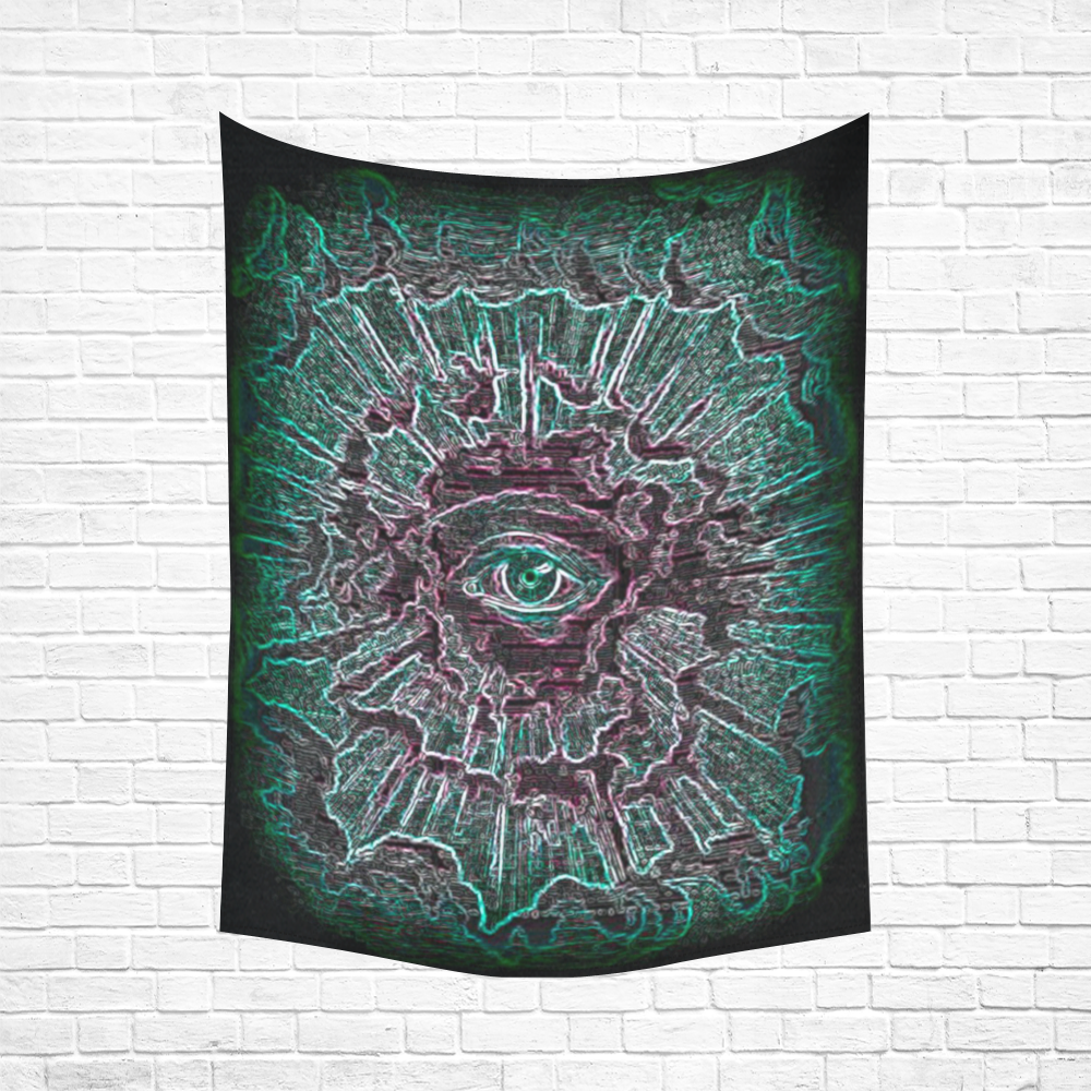 Illuminati Third Eye Source Awakening Journey Blacklight Magick Cotton Linen Wall Tapestry 60"x 80"