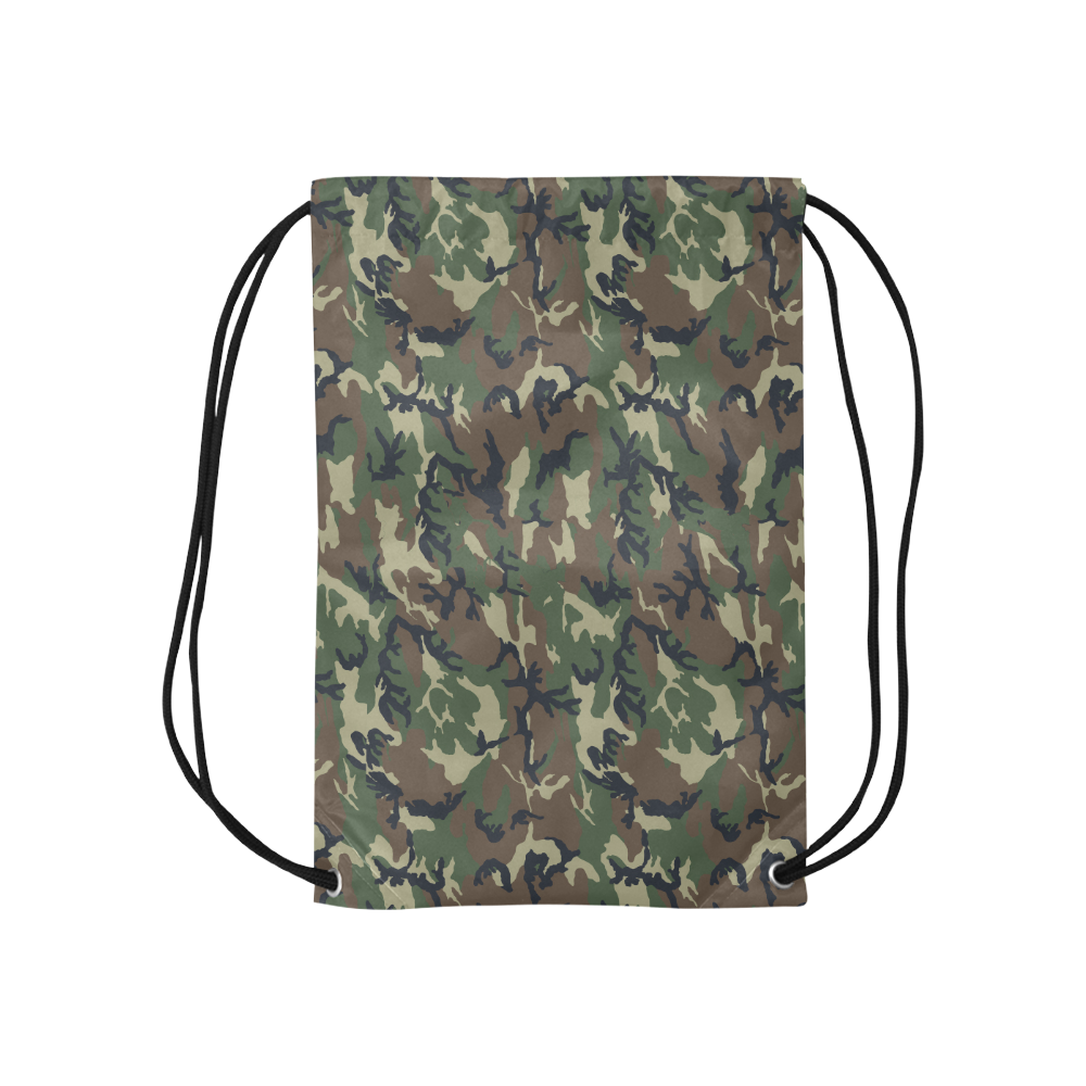 Woodland Forest Green Camouflage Small Drawstring Bag Model 1604 (Twin Sides) 11"(W) * 17.7"(H)
