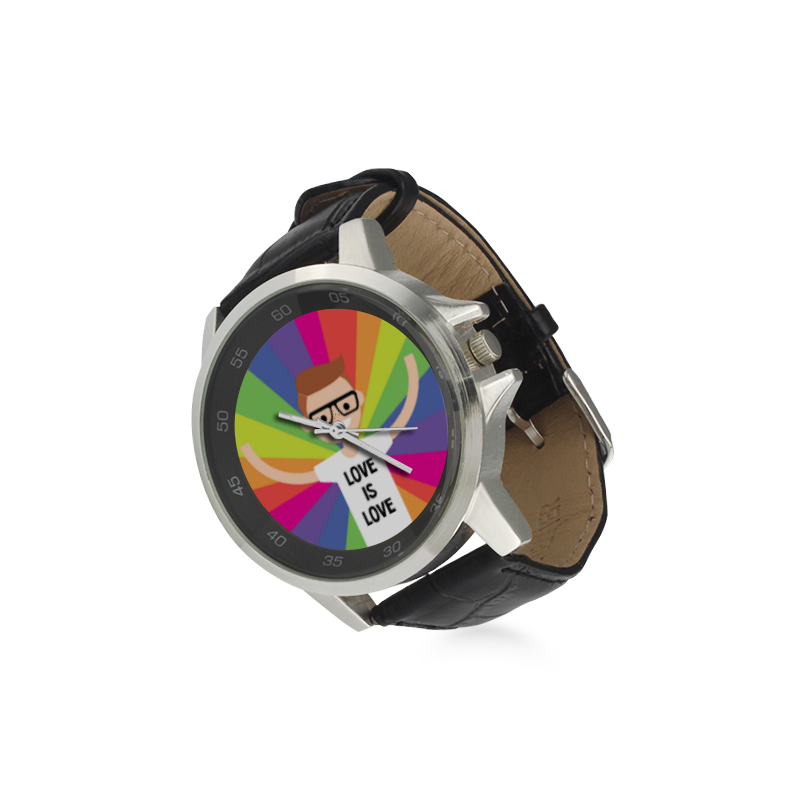 Love is Love White LGBT Unisex Stainless Steel Leather Strap Watch(Model 202)